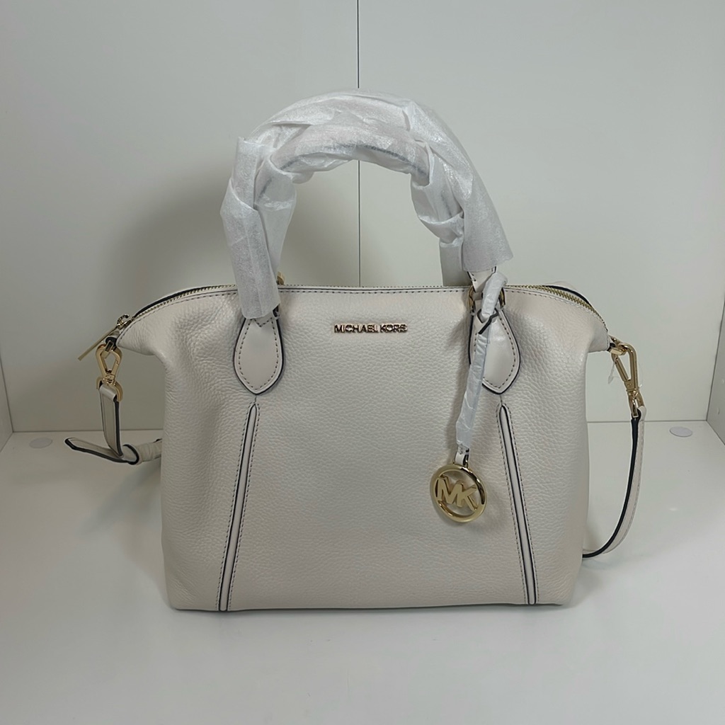 Nwt Michael Kors Lenox Light Cream Large Satchel In Soft Pebble Leather